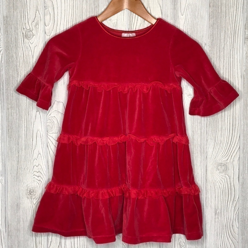 Hanna Andersson Girls Red Velvet Frilly Dress 110